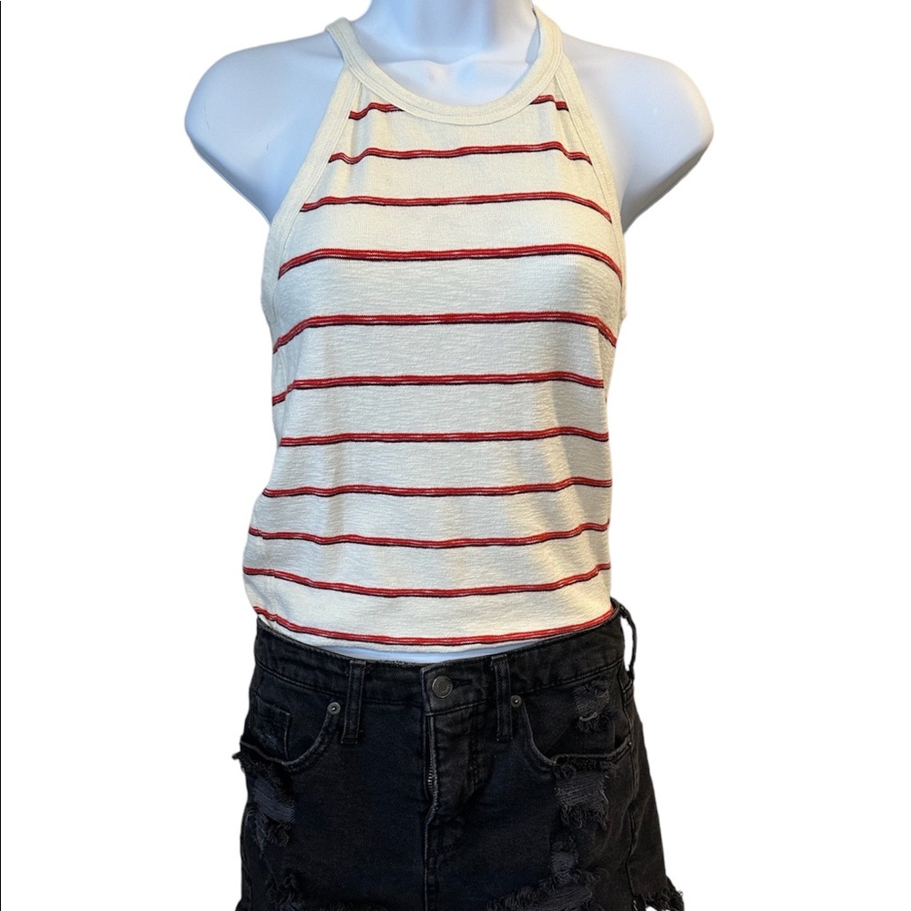 Madewell small stripe cotton high neck tank